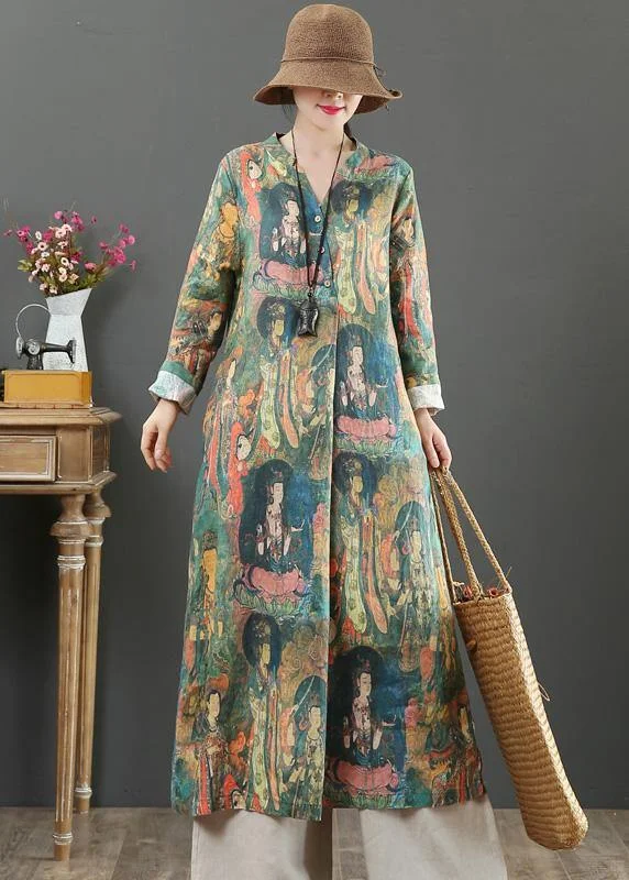 v-neck dressWomen V Neck Spring Clothes Tutorials Character Print Maxi Dresses