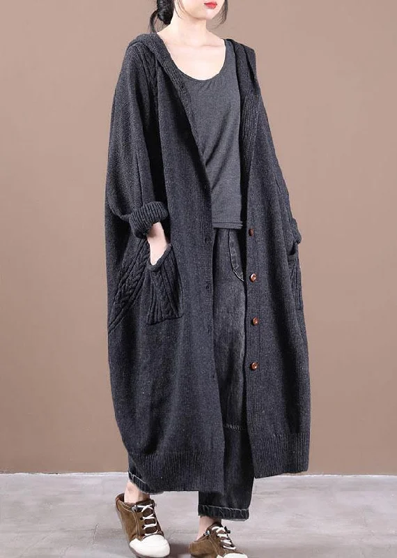 elegant evening dressBoutique Dark Grey KnitLong sleeve Fall Long Loose Coat