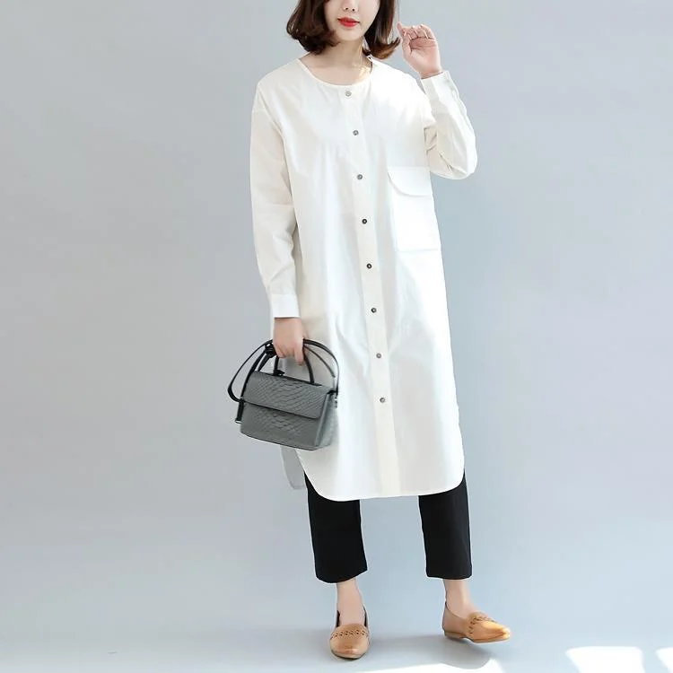 boho-chic dresswhite baggy cotton dresses loose casual long sleeve shirt dress