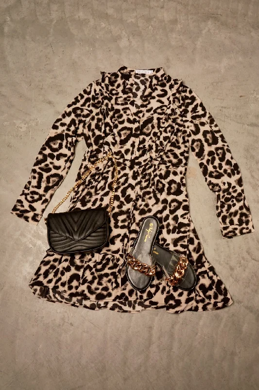 chic shift dressANIMAL PRINT DRESS BLACK/ BROWN CH8123