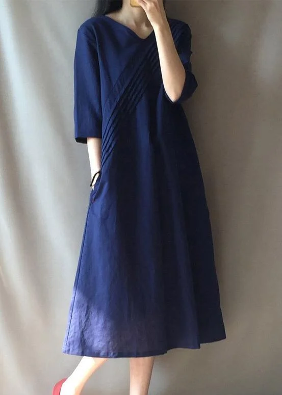 office dressDIY V Neck Half Sleeve Long Shirts Neckline Navy Traveling Dress