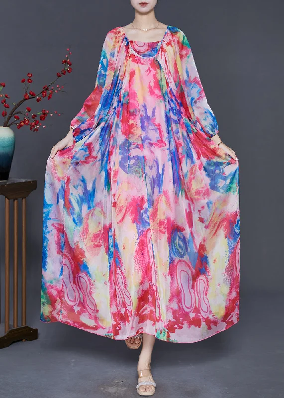 sleeveless dressBoutique Pink Oversized Print Chiffon Beach Dresses Spring