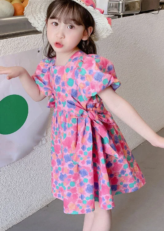 winter dressElegant Rose Print Off The Back Patchwork Cotton Baby Girls Dress Summer