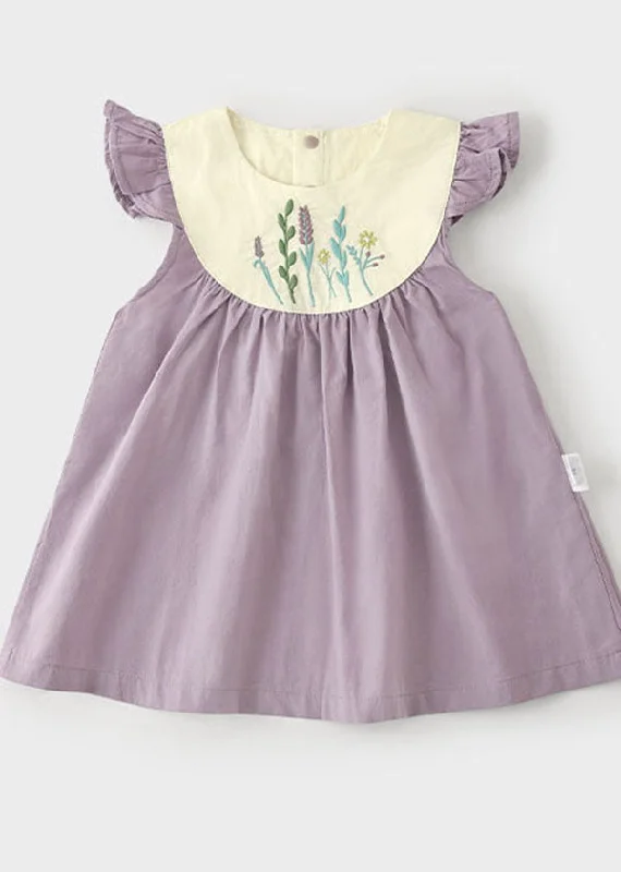 trendy mini dressHandmade Purple Embroideried Patchwork Cotton Baby Girls Dresses Summer