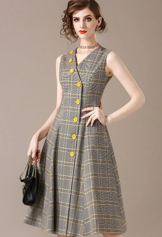 evening dressSleeveless Plaid Dress W/ Buttons