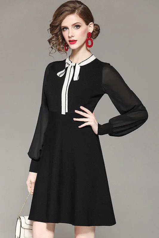 wool dressBlack Viscose Dress W/ Chiffon Sleeve