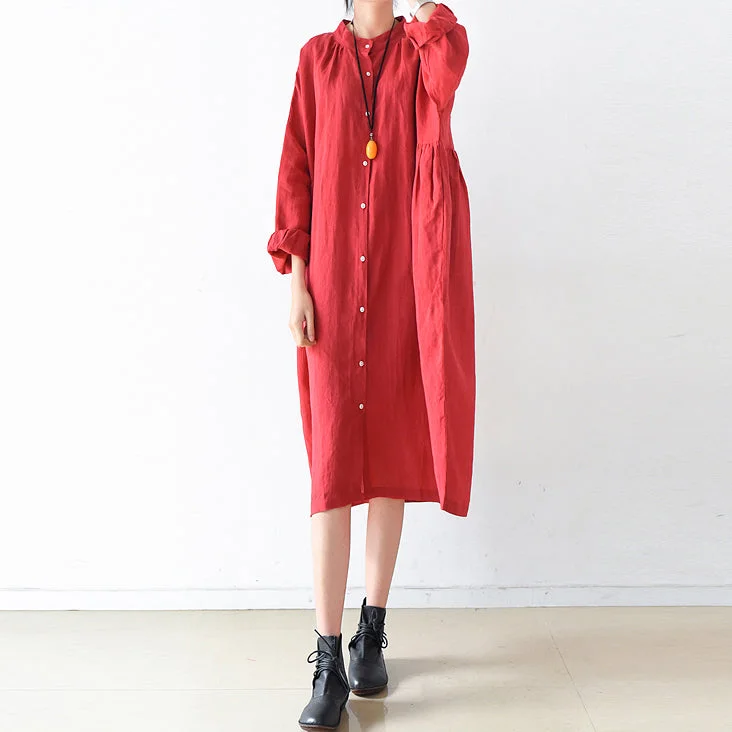 A-line dress2024 fall Plus size linen dresses cute linen shirt dress maternity dresses