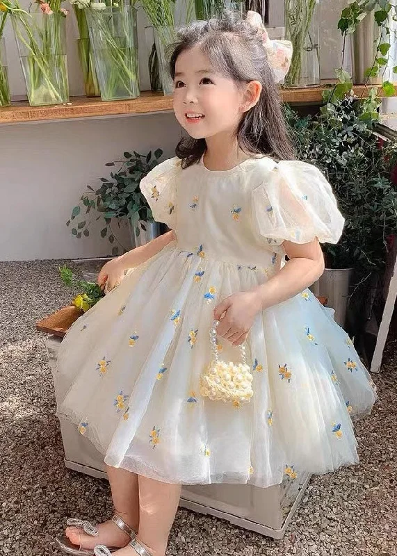 satin midi dressFashion Beige Embroideried Wrinkled Patchwork Tulle Kids Girls Dress Summer